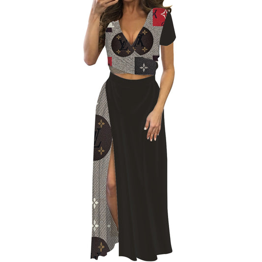 Short sleeve long dress suit