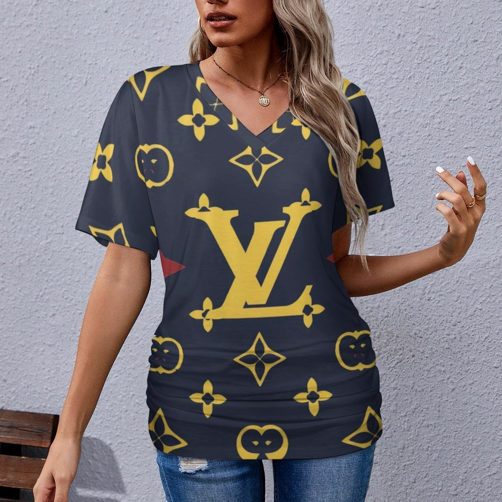 VL Gutton V-neck pleated T-shirt