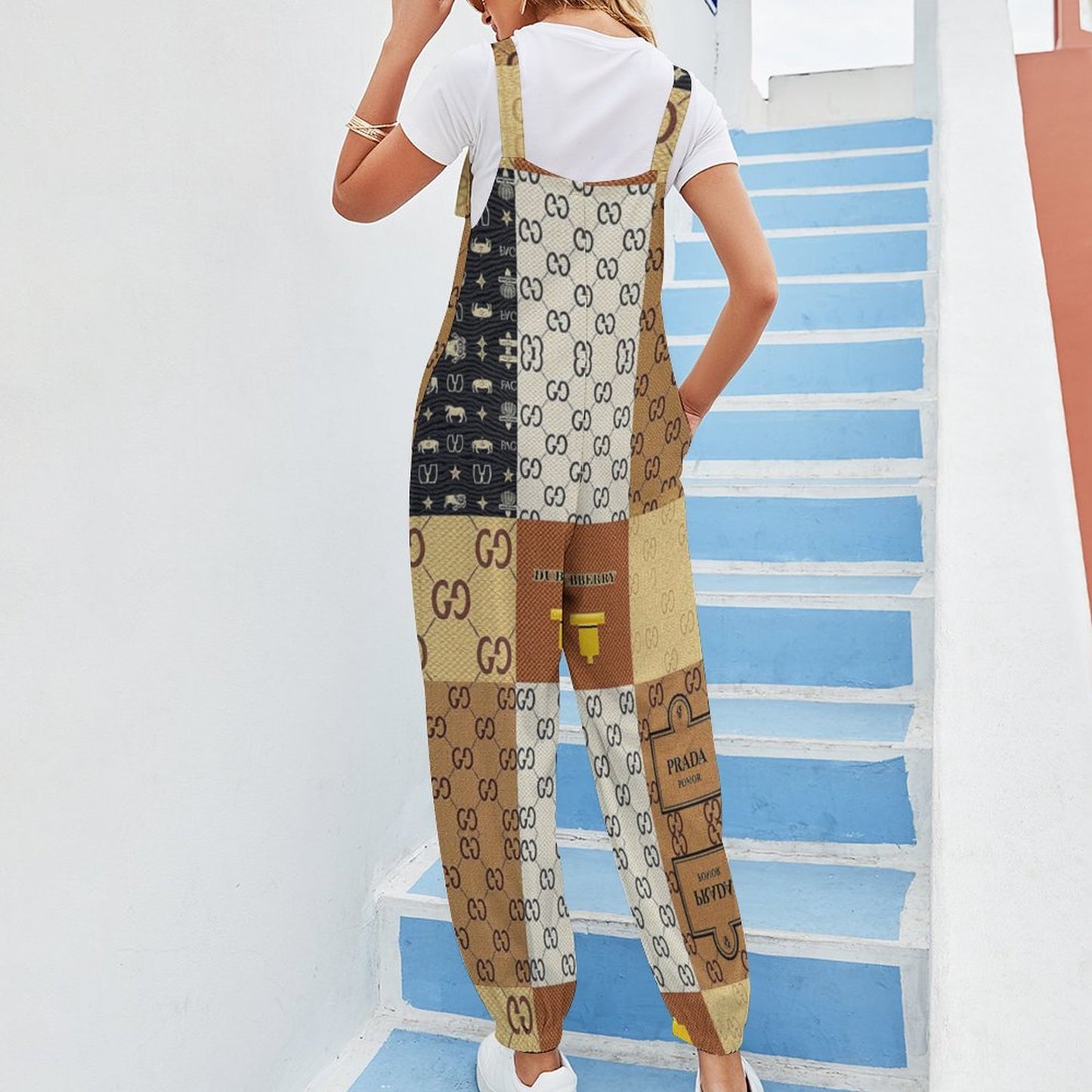 V'sace Versus By Cartier Spaghetti Strap Jumpsuit RP (All-Over Printing)