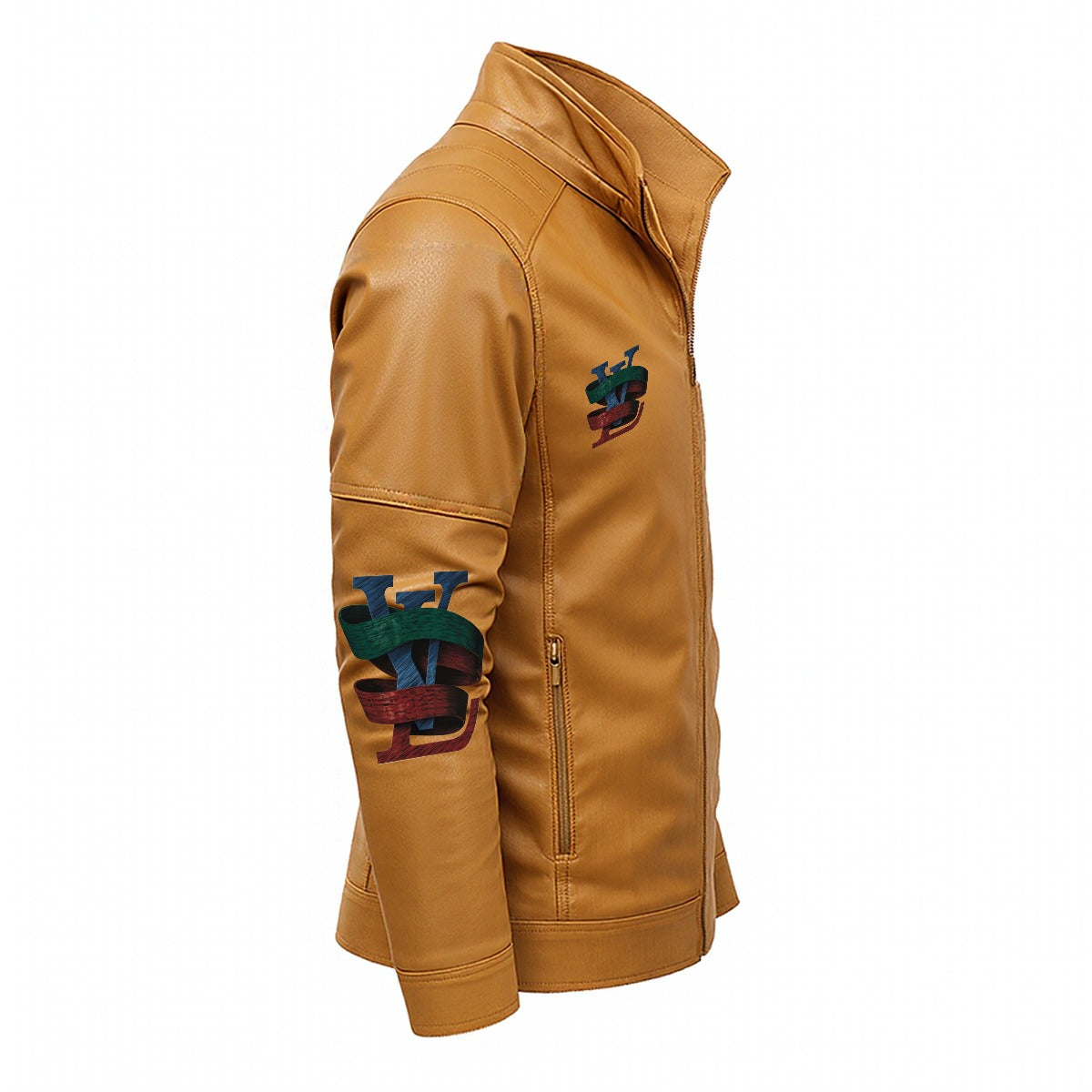 VL by Cartier Men's PU Leather Jacket with Fleece Lining - Zip Closure, Hip Length, DTF Print