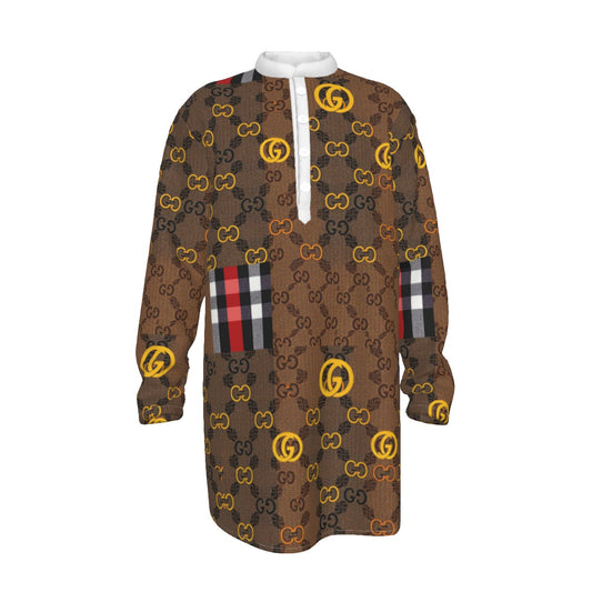 Gucci G'iore Men's Stand-up Collar Long Shirt in Imitation Flax Fabric