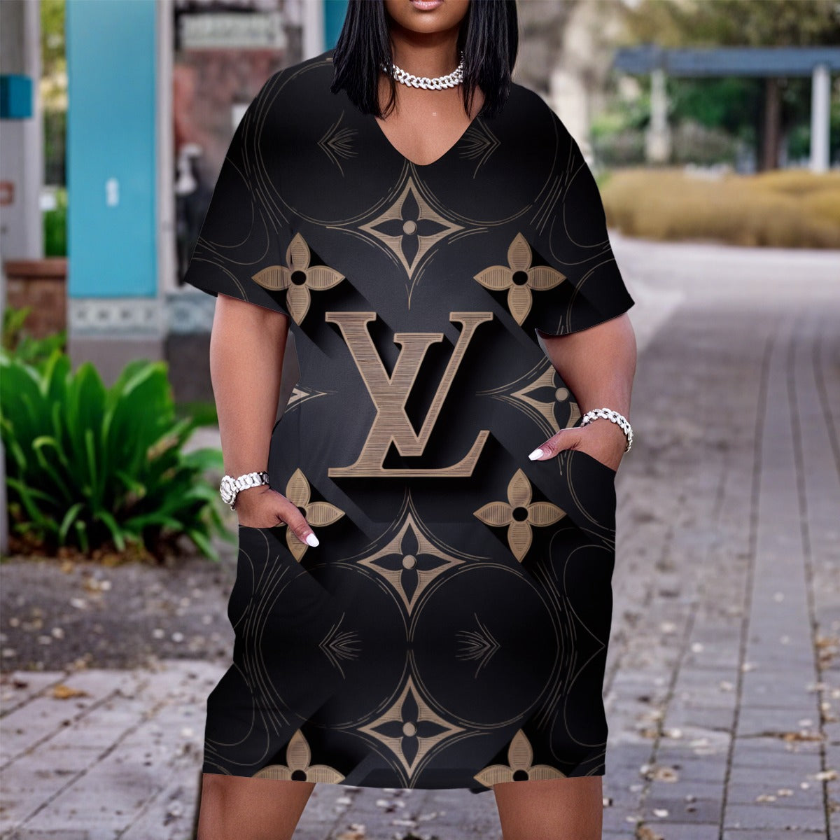 VL By Carti Women'S V Neck Short Sleeve Dress Plus Size