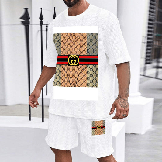 2 Side Simple Print Men's Jacquard Casual Suit