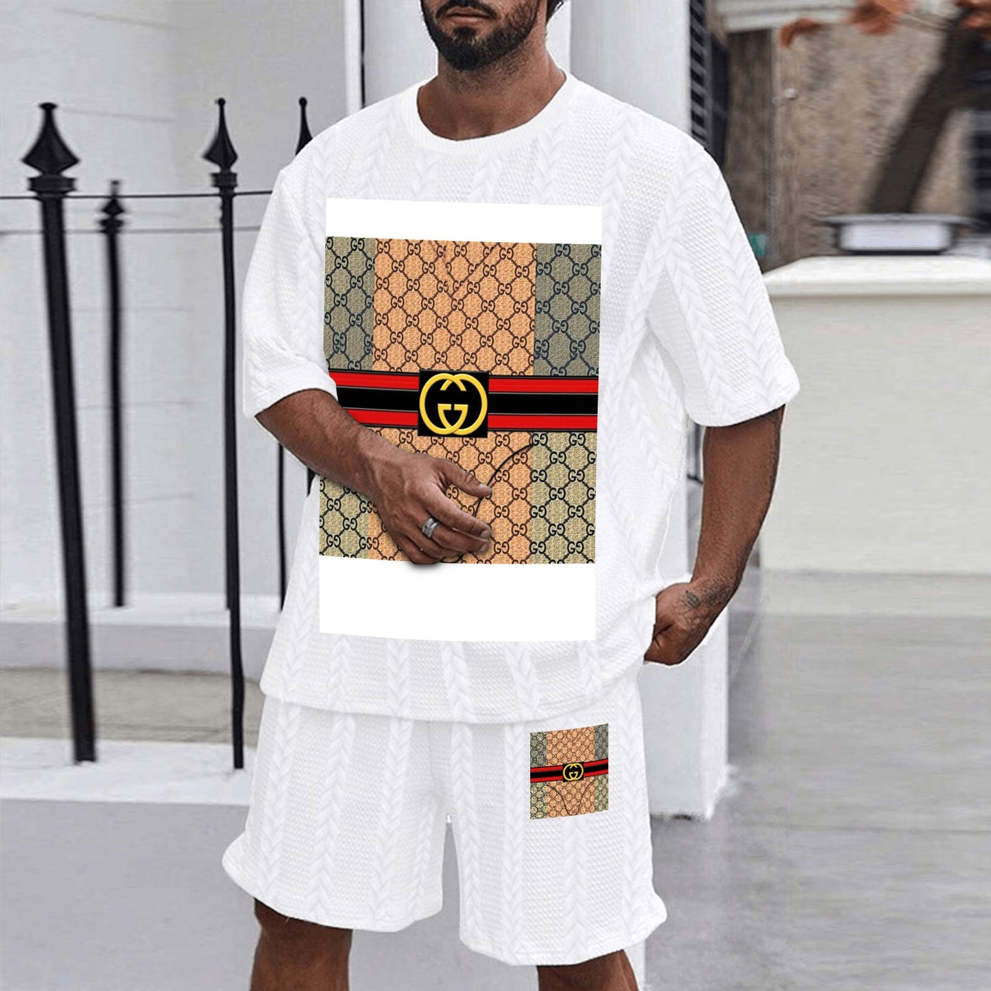 2 Side Simple Print Men's Jacquard Casual Suit
