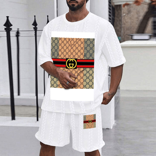 2 Side Simple Print Men's Jacquard Casual Suit