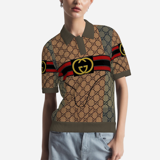 All-Over Print Women's Sweater Tops Polo V Neck Pullover Shirt