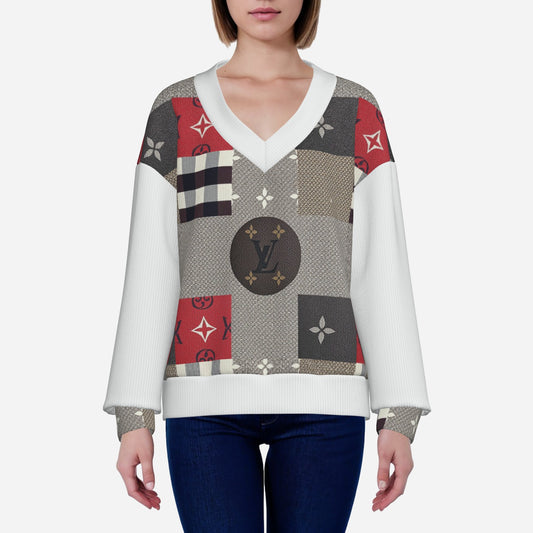 All-Over Print Women's V-Neck Causal Sweatshirt