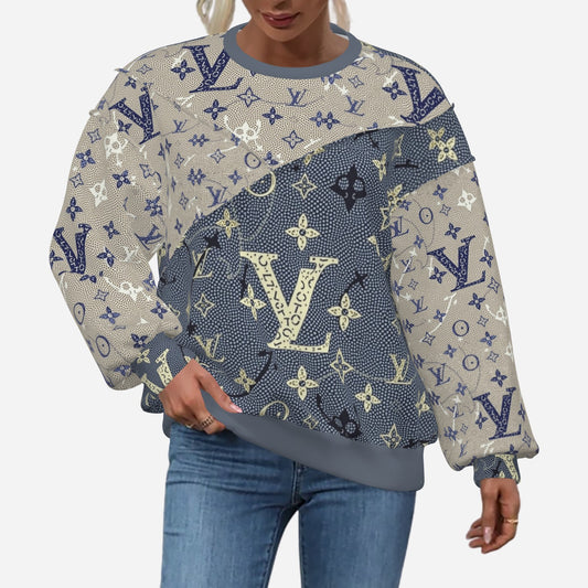 All-Over Print Women's Patchwork Sweatshirt Drop Shoulder