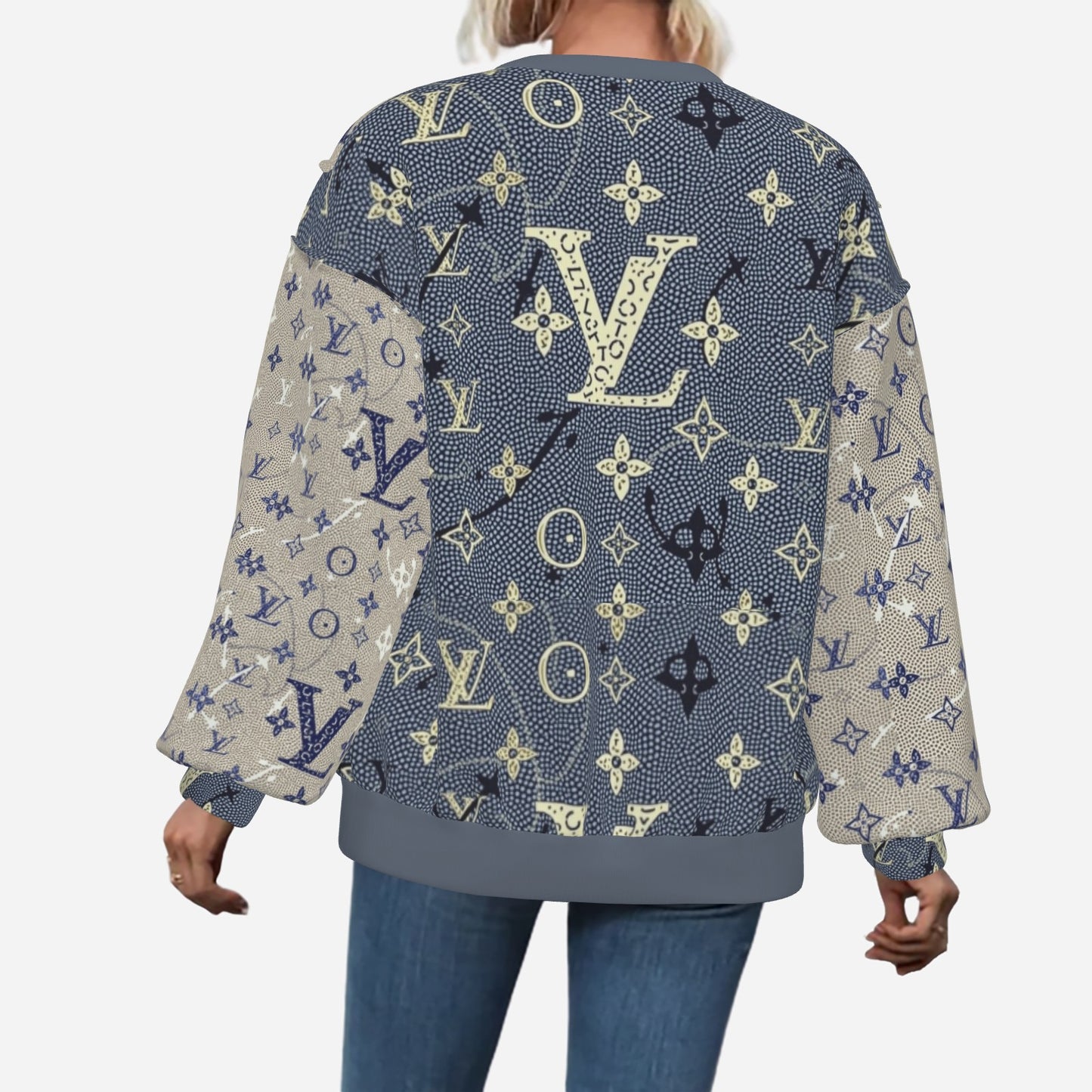 All-Over Print Women's Patchwork Sweatshirt Drop Shoulder