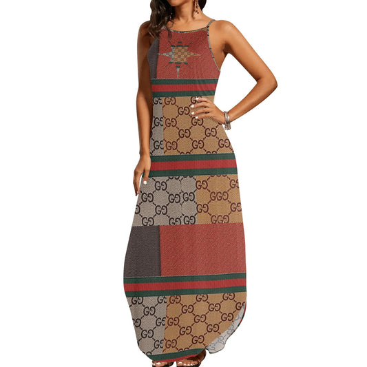 Long Draped Women Sleeveless Summer Evening Gown Suspender Dress