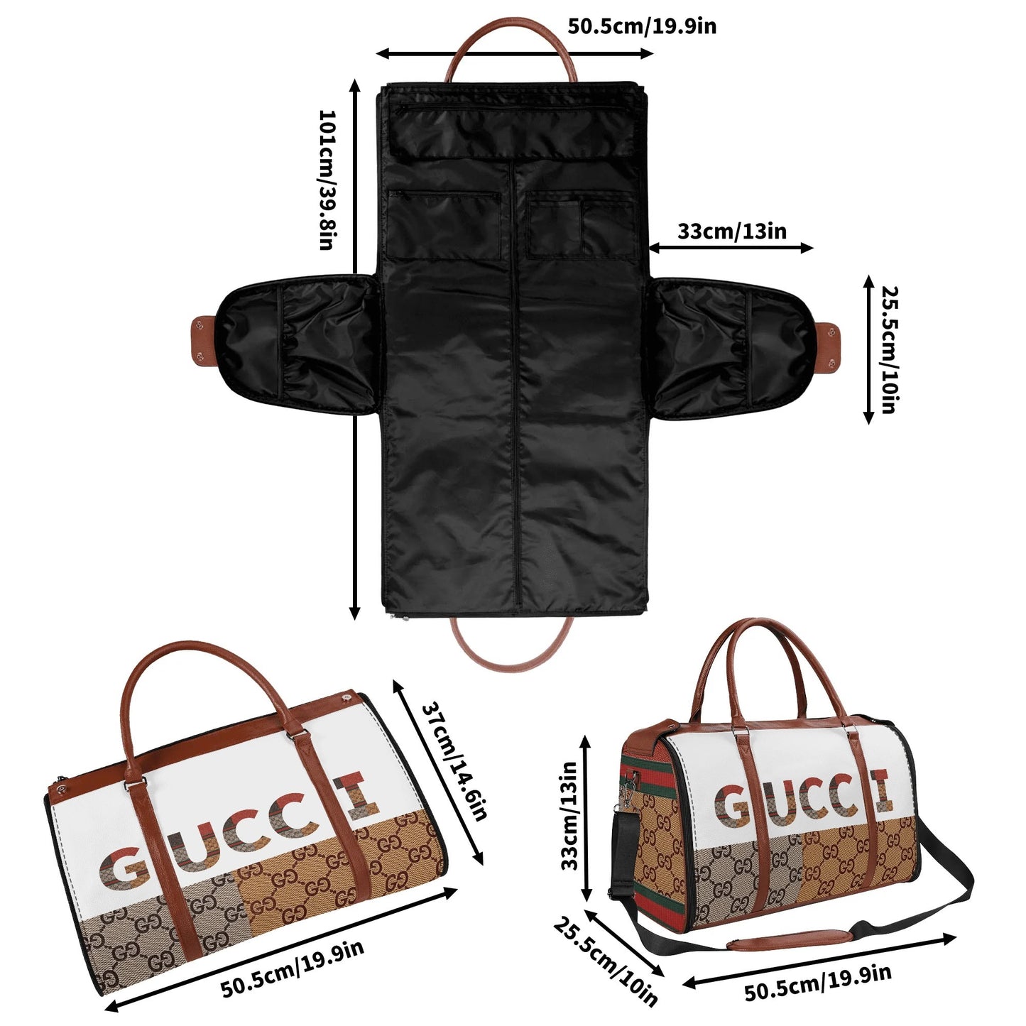 Personalized Foldable Leather Travel Duffle Bag by Gucci by Carti | Spacious Multi-Compartment Design | Ideal Dad/Mom Gift for Christmas/Birthday