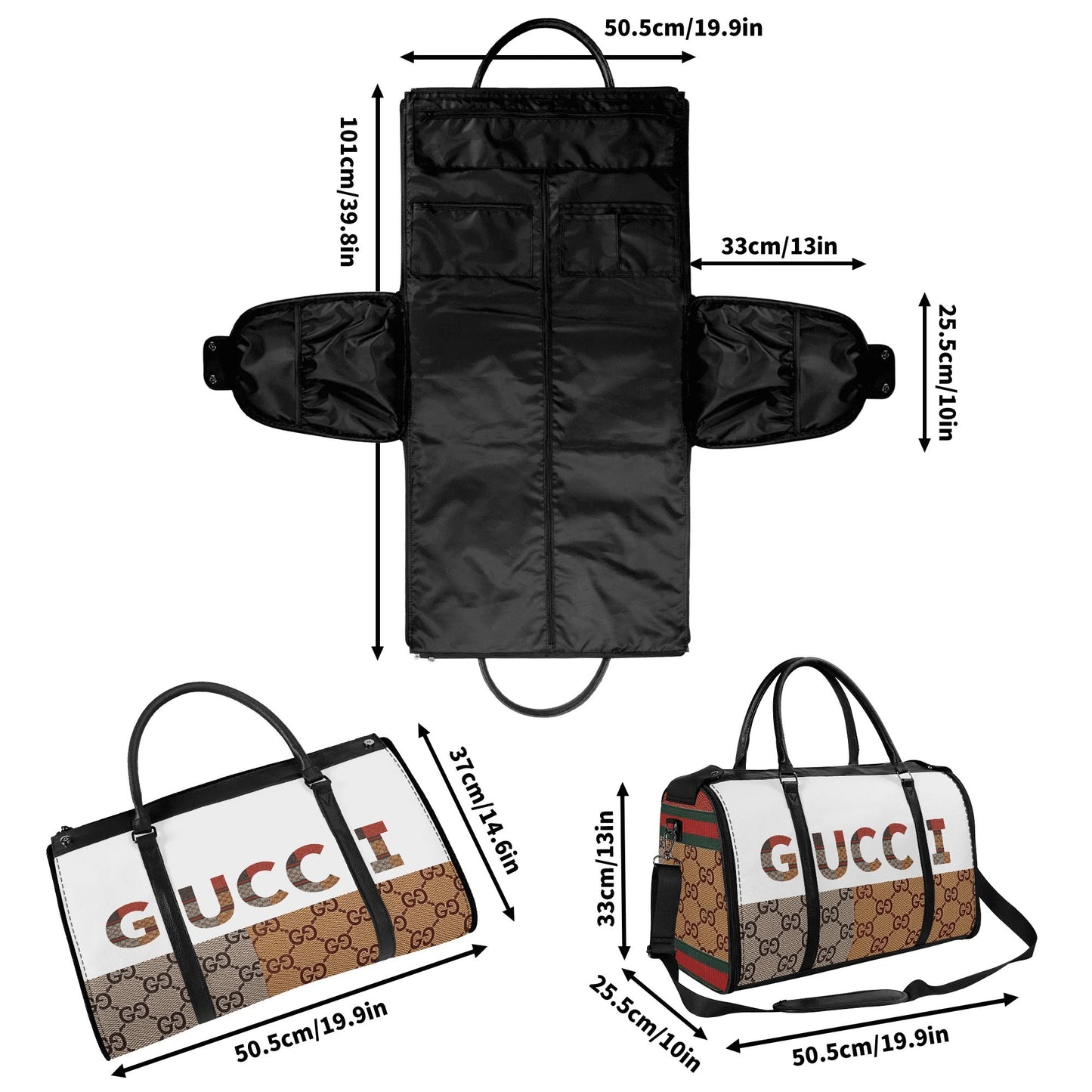 Personalized Foldable Leather Travel Duffle Bag by Gucci by Carti | Spacious Multi-Compartment Design | Ideal Dad/Mom Gift for Christmas/Birthday