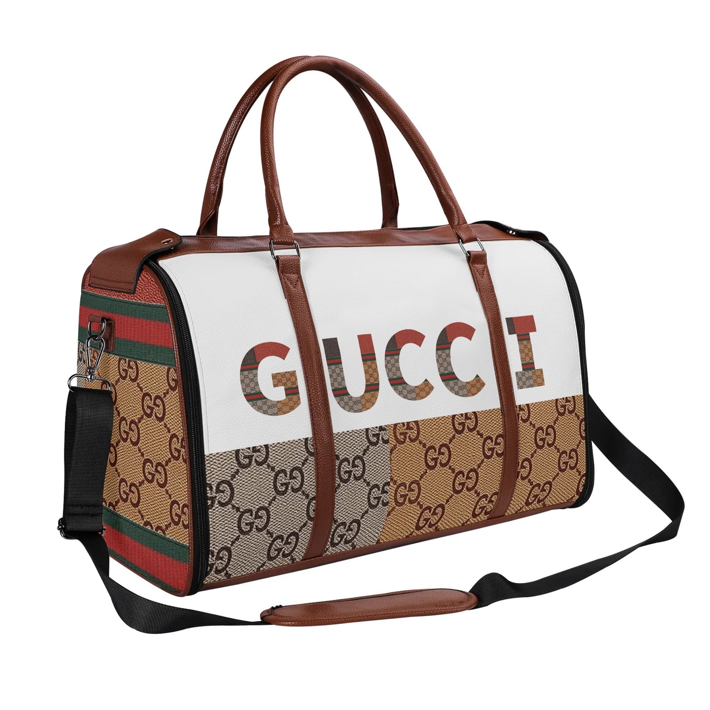 Personalized Foldable Leather Travel Duffle Bag by Gucci by Carti | Spacious Multi-Compartment Design | Ideal Dad/Mom Gift for Christmas/Birthday