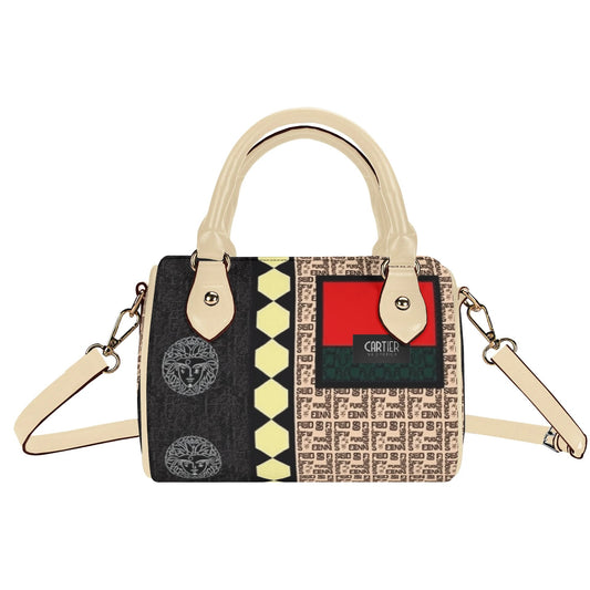 Giore Womens Mini Leather Boston Bag with Patterned Design - Waterproof Shoulder Bag for Daily Use