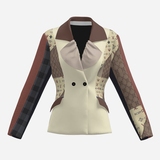 All-Over Print Women's Blazer Jacket Lapel Open Front-Yami Satin 210 GSM