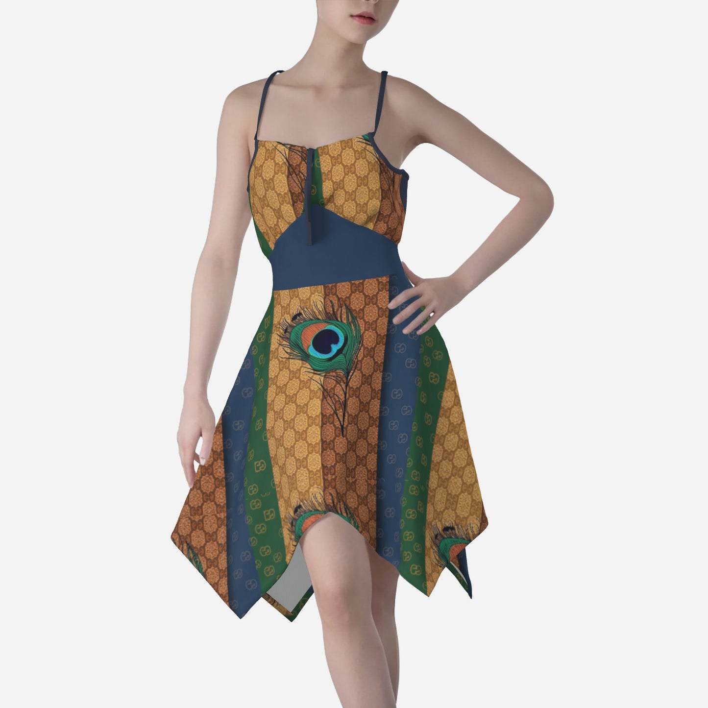 All-Over Print Women's Dress with Irregular Hem-Milk Silk 180 GSM