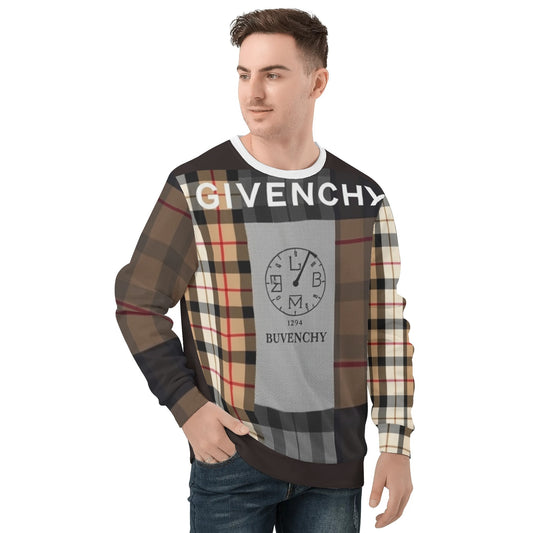 Mens All Over Print Crew Neck Sweatshirt - Streetwear Pullover with Drop Shoulder Design for Casual Wear