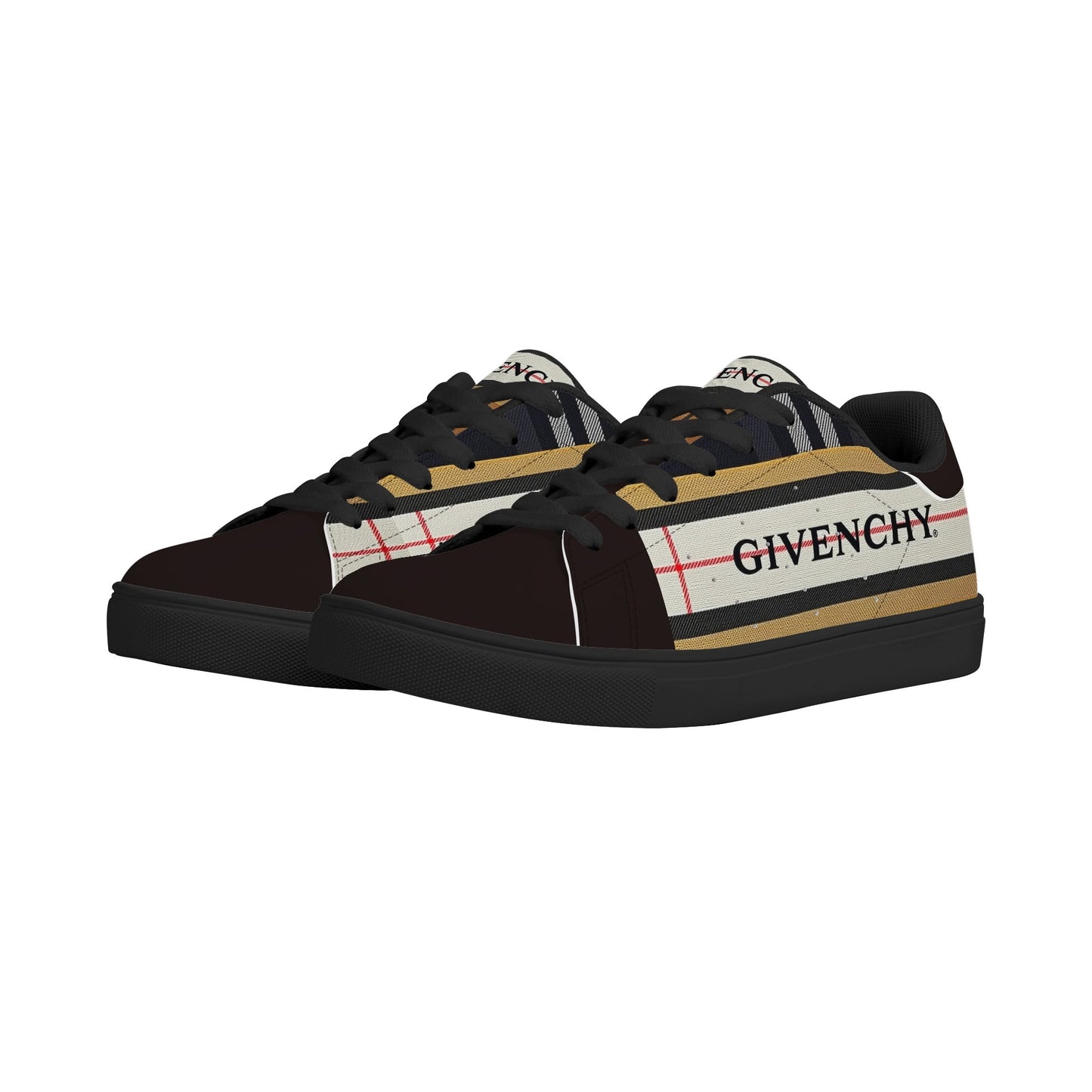 Gvenchy Mens Lace-Up Leather Sneakers with Removable EVA Insole - Slip-Proof Rubber Outsole