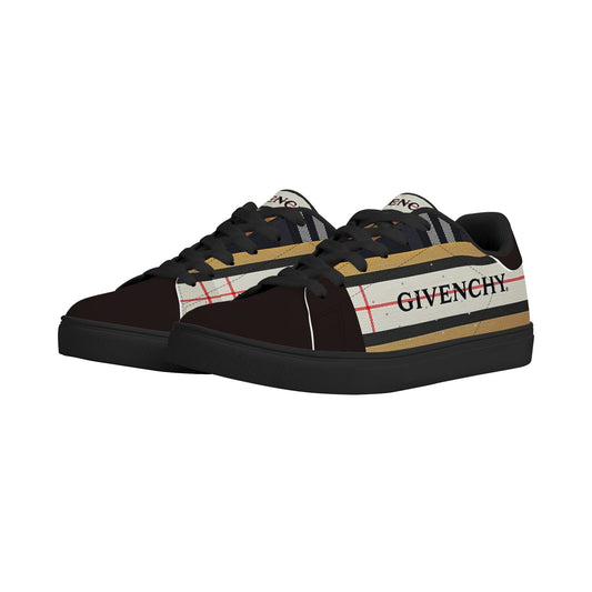 Gvenchy Mens Lace-Up Leather Sneakers with Removable EVA Insole - Slip-Proof Rubber Outsole