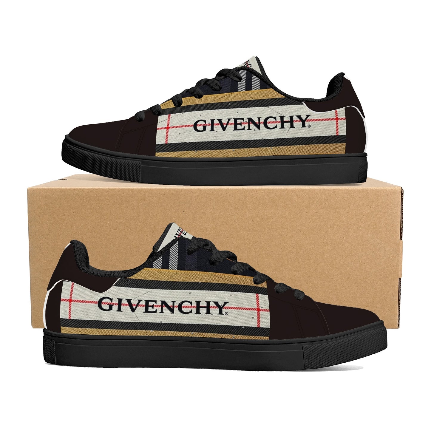 Gvenchy Mens Lace-Up Leather Sneakers with Removable EVA Insole - Slip-Proof Rubber Outsole