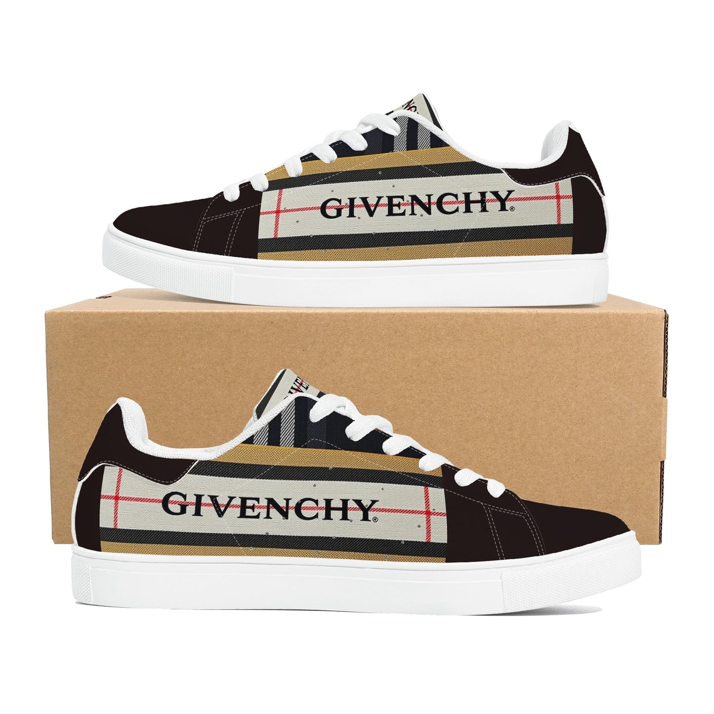 Gvenchy Mens Lace-Up Leather Sneakers with Removable EVA Insole - Slip-Proof Rubber Outsole