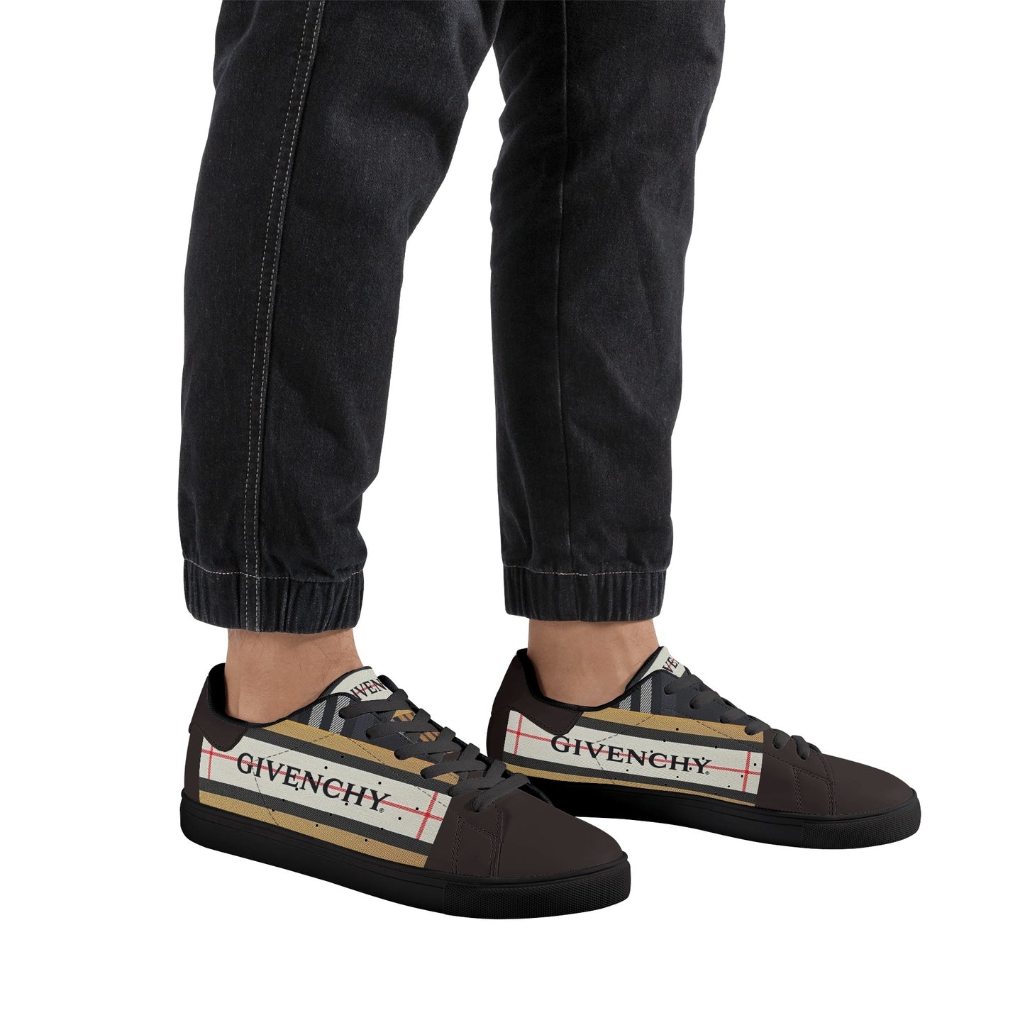 Gvenchy Mens Lace-Up Leather Sneakers with Removable EVA Insole - Slip-Proof Rubber Outsole