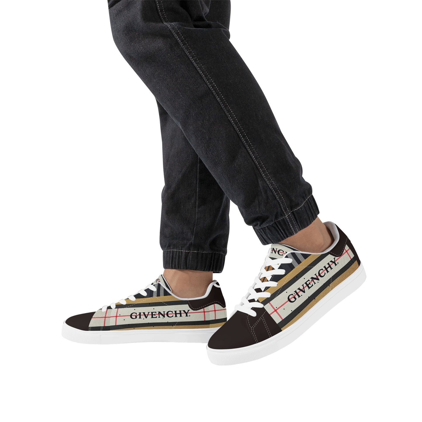 Gvenchy Mens Lace-Up Leather Sneakers with Removable EVA Insole - Slip-Proof Rubber Outsole