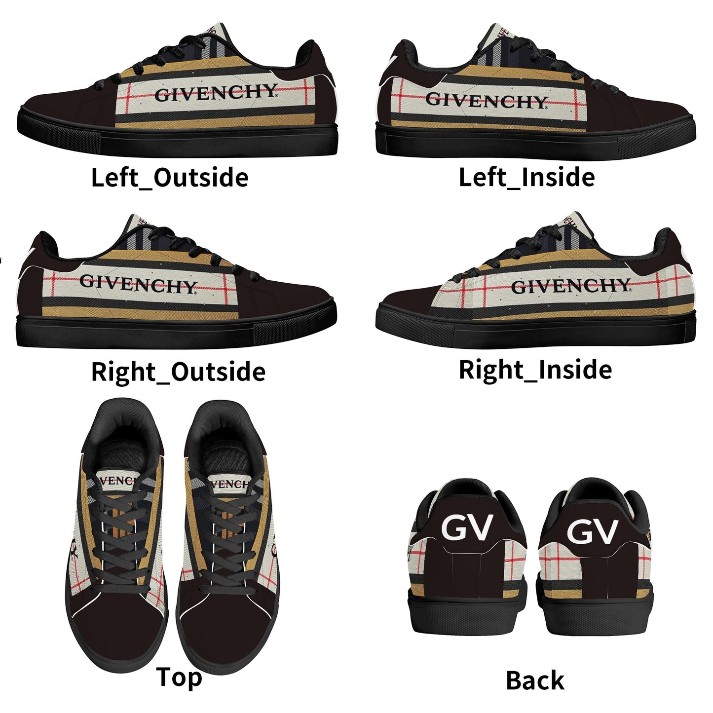Gvenchy Mens Lace-Up Leather Sneakers with Removable EVA Insole - Slip-Proof Rubber Outsole