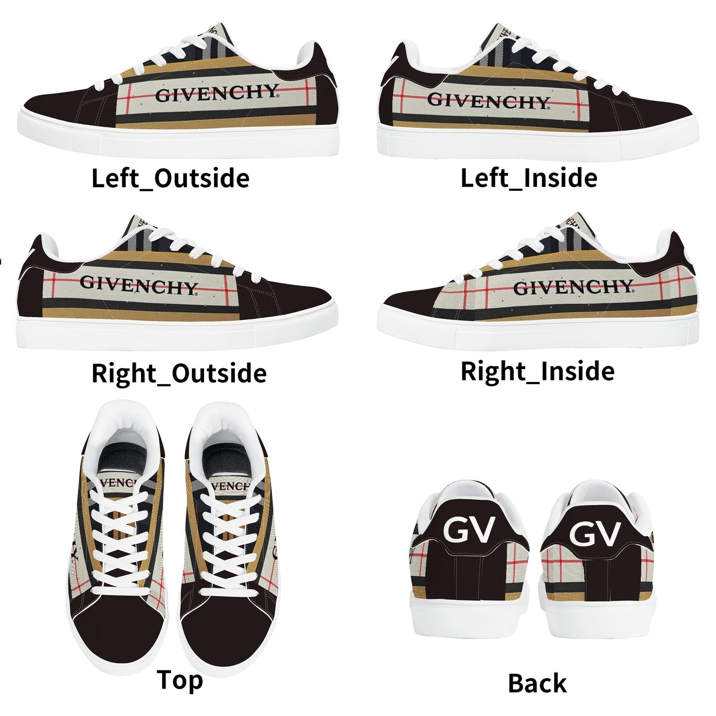 Gvenchy Mens Lace-Up Leather Sneakers with Removable EVA Insole - Slip-Proof Rubber Outsole