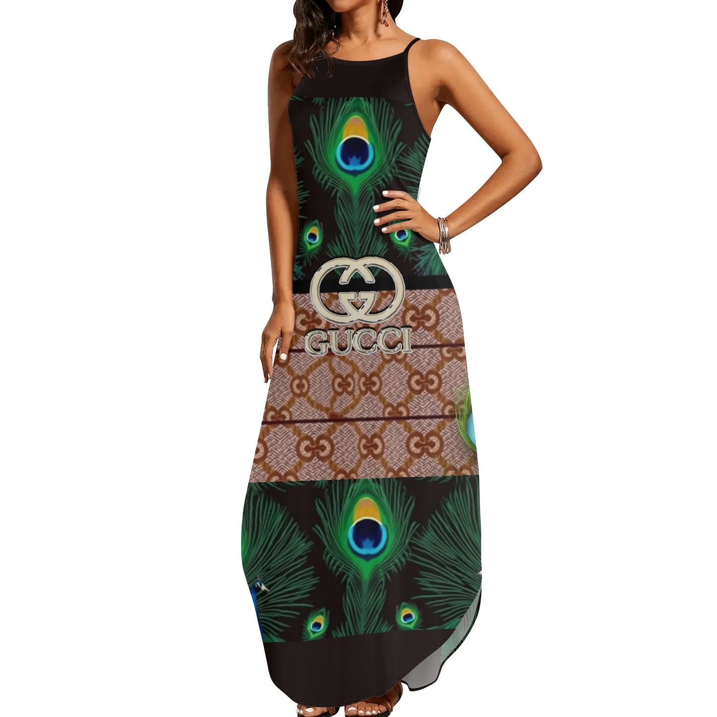 Gucci Pea by Carti Long Draped Women Sleeveless Summer Evening Gown Suspender Dress
