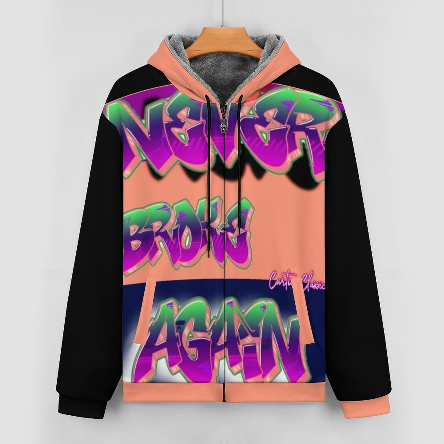 Never Broke Again BY Carti Full Zip up Hoodie with Plush Lining WZIP (All-Over Printing)