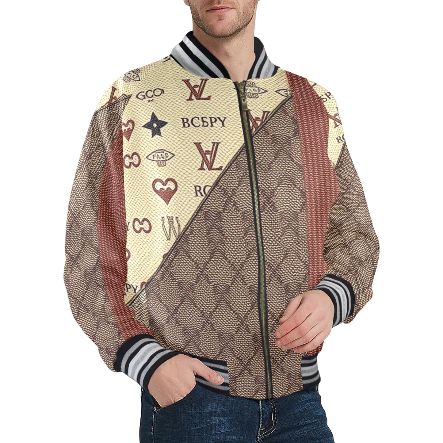 New Men's Striped Trim Bomber Jacket