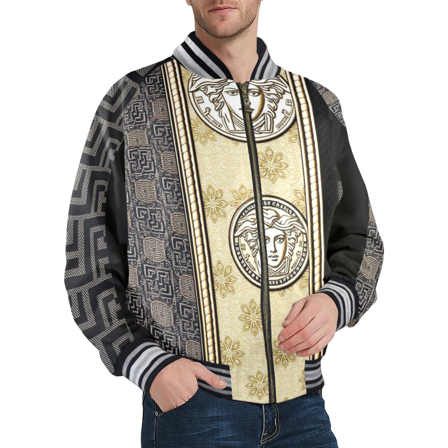 New Men's Striped Trim Bomber Jacket
