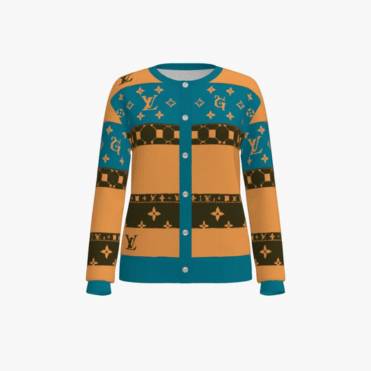 LV Wool Women's Round Neck Long Sleeve Cardigan