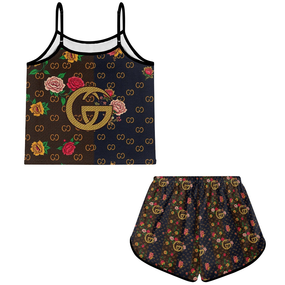 Women's suspender shorts set