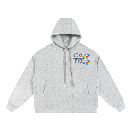 Boxy Button Placket Hoodie