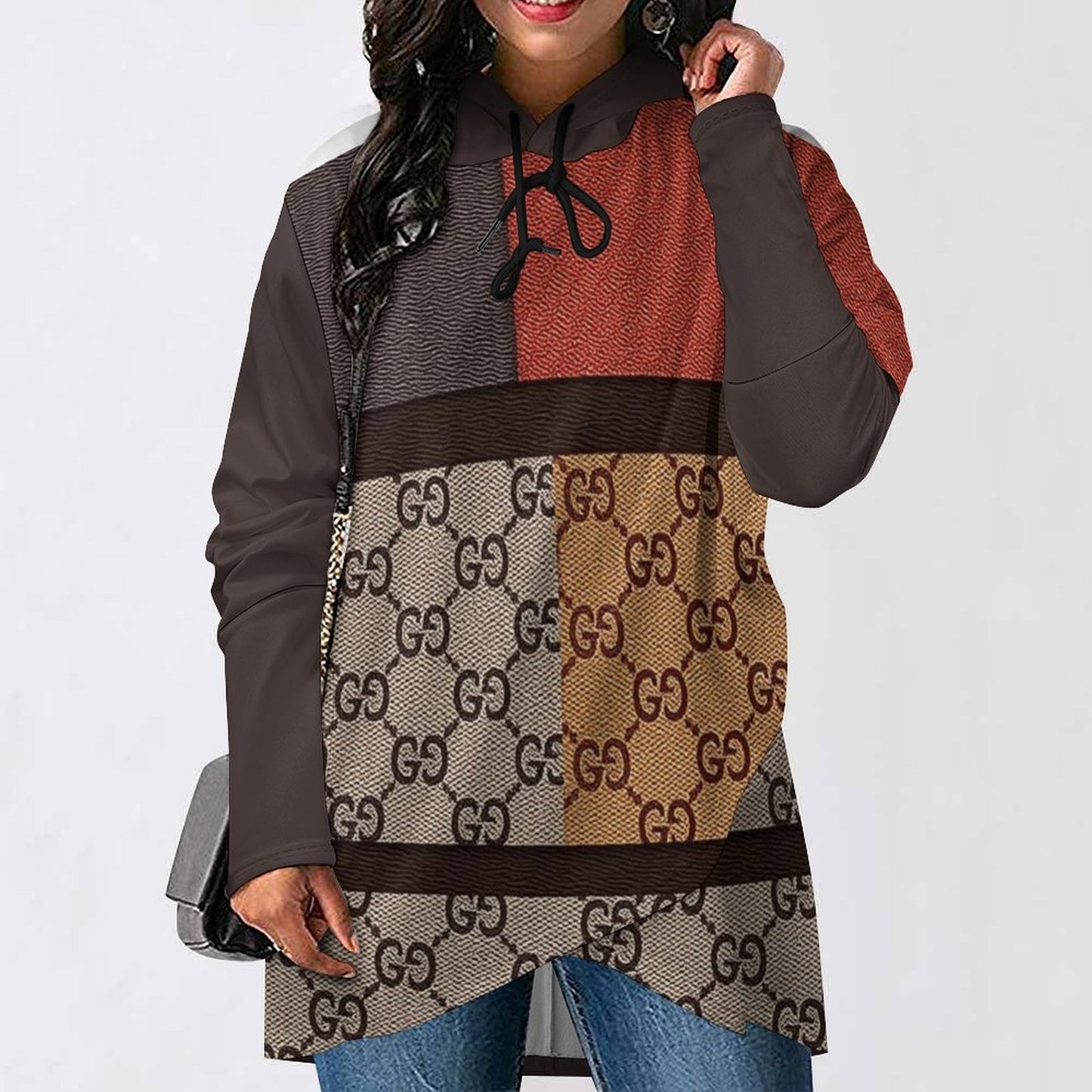 230gsm Poncho-style Long Sleeve Women Hoodie with Irregular Hem(All-Over Printing)