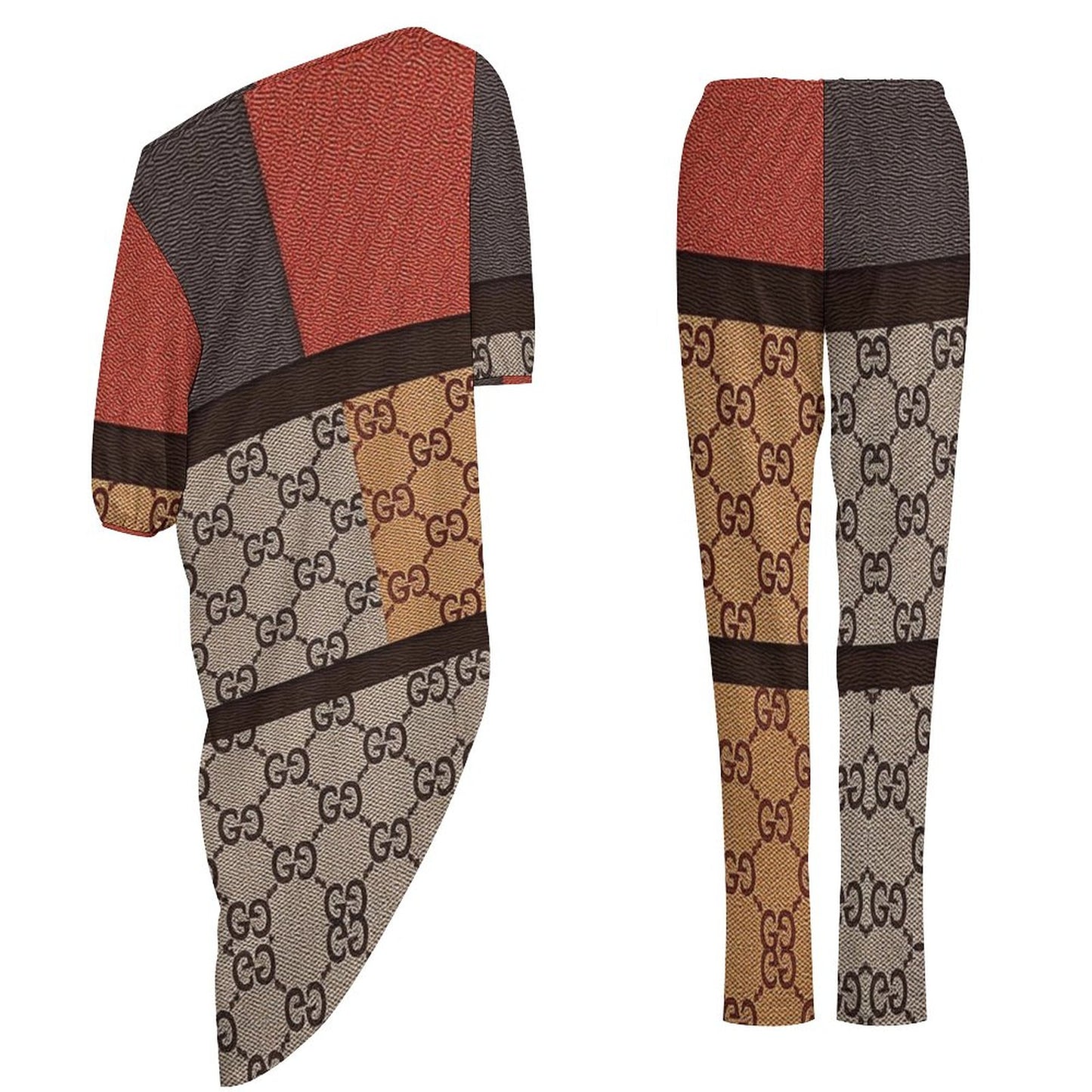Diagonal Shoulder Two Piece Set(All-Over Printing)