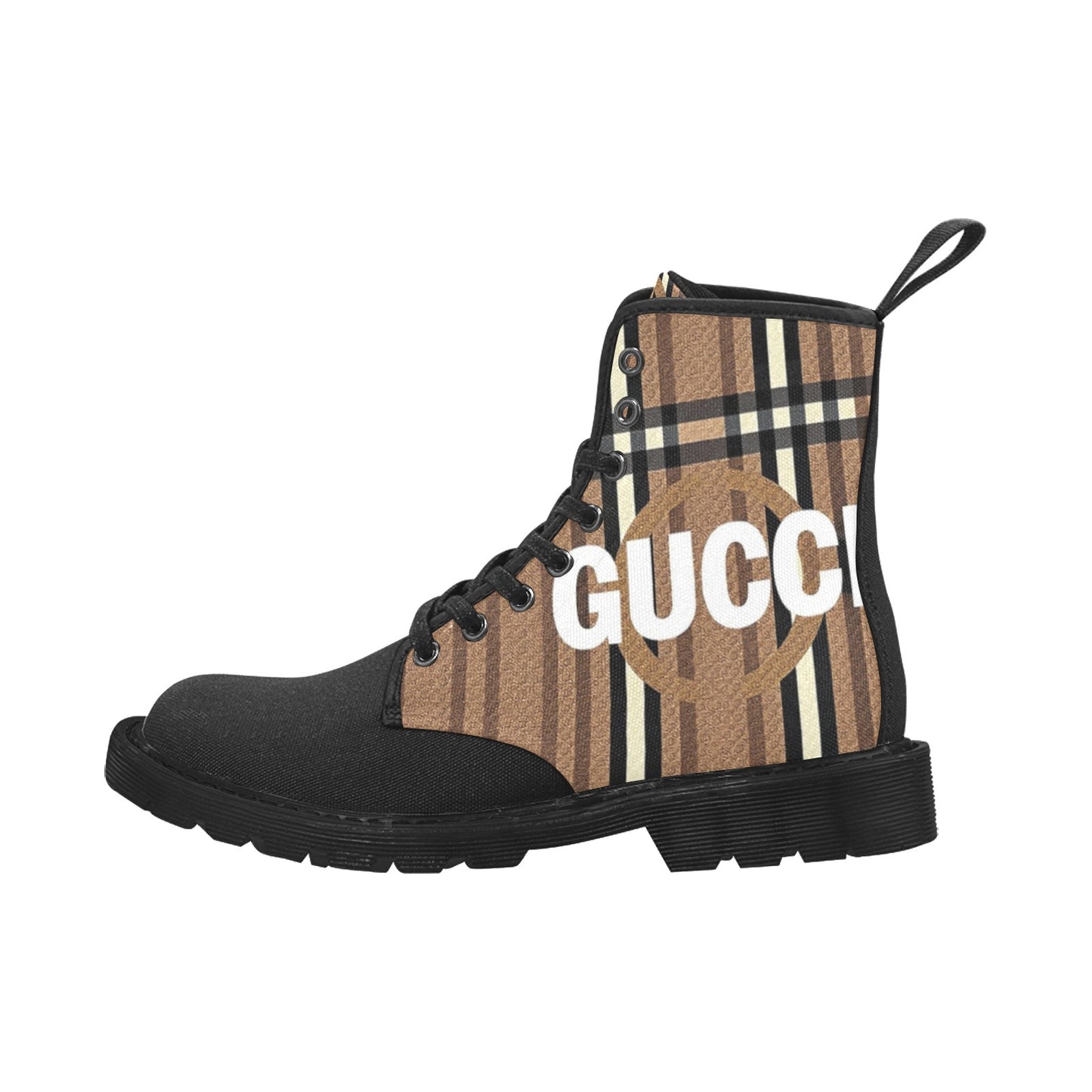 Men's Lace Up Canvas Boots (Model1203H)(Black)