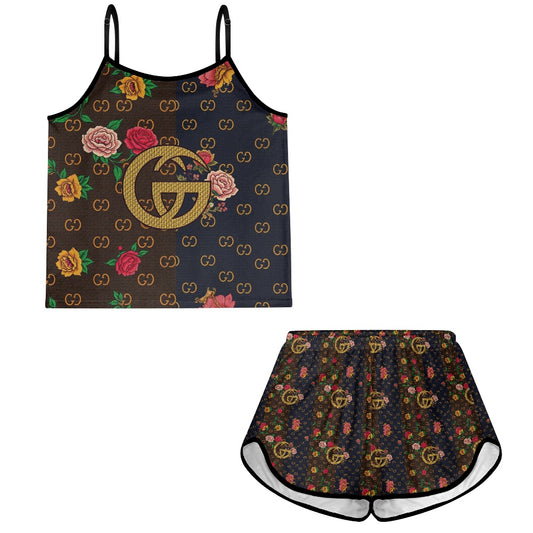Women's suspender shorts set