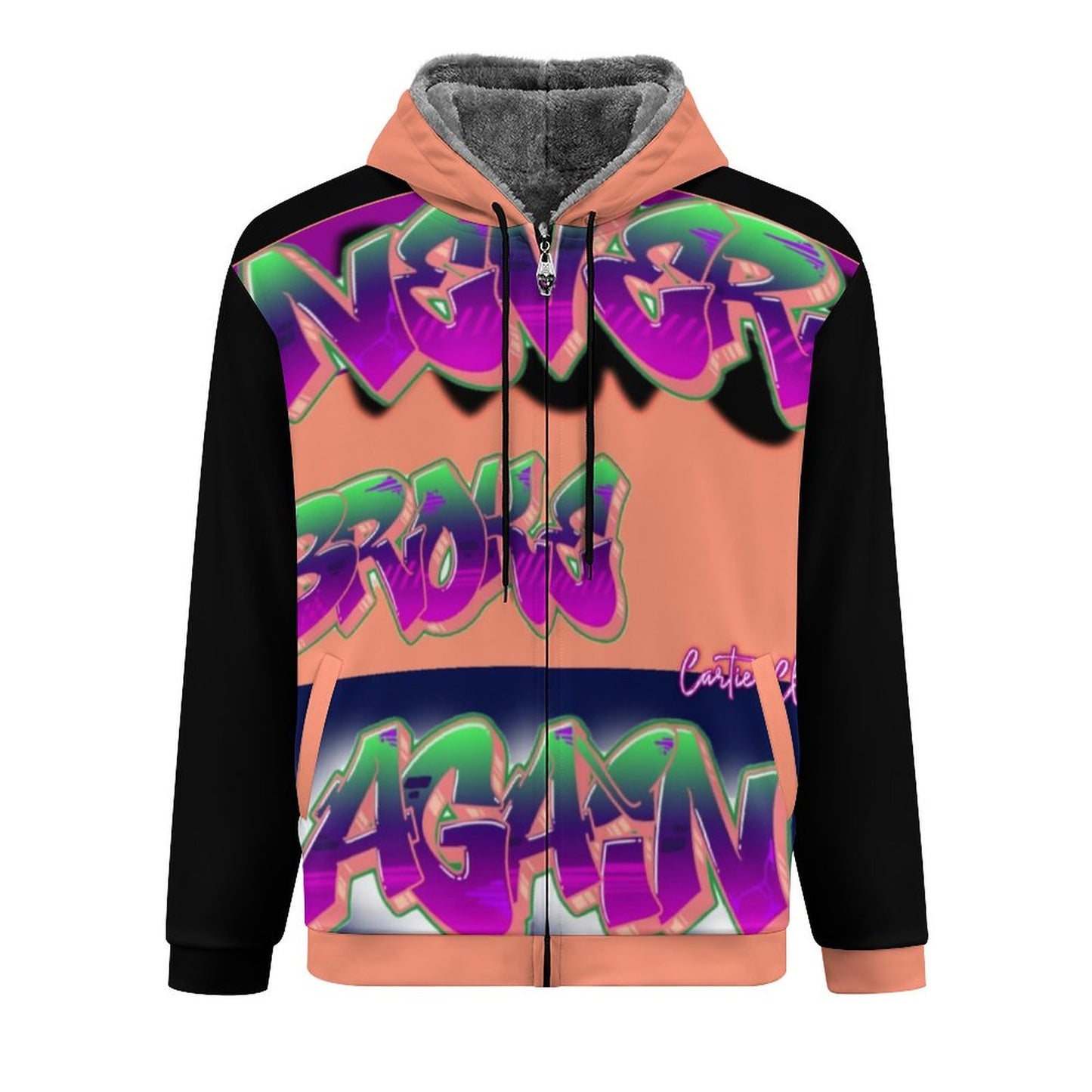 Never Broke Again BY Carti Full Zip up Hoodie with Plush Lining WZIP (All-Over Printing)
