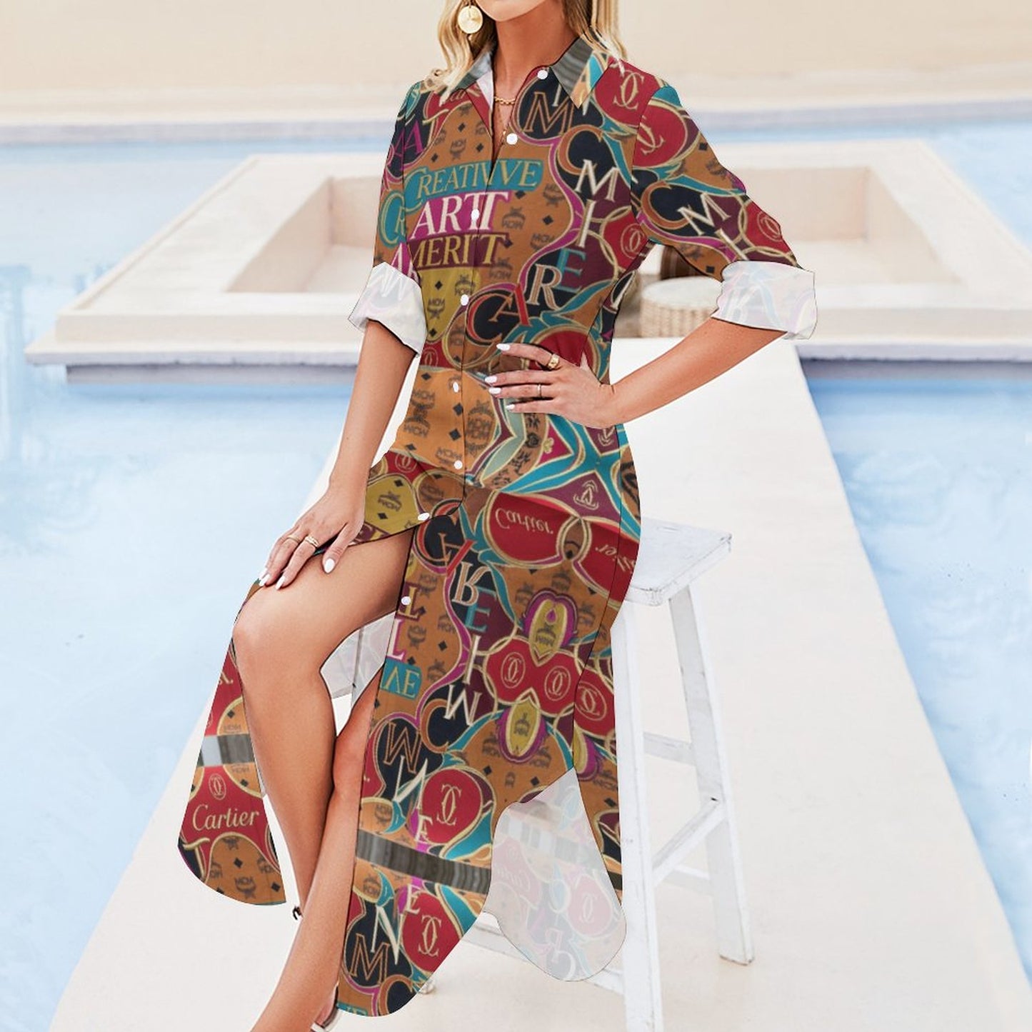 CMCM  Button Down Collar Dress