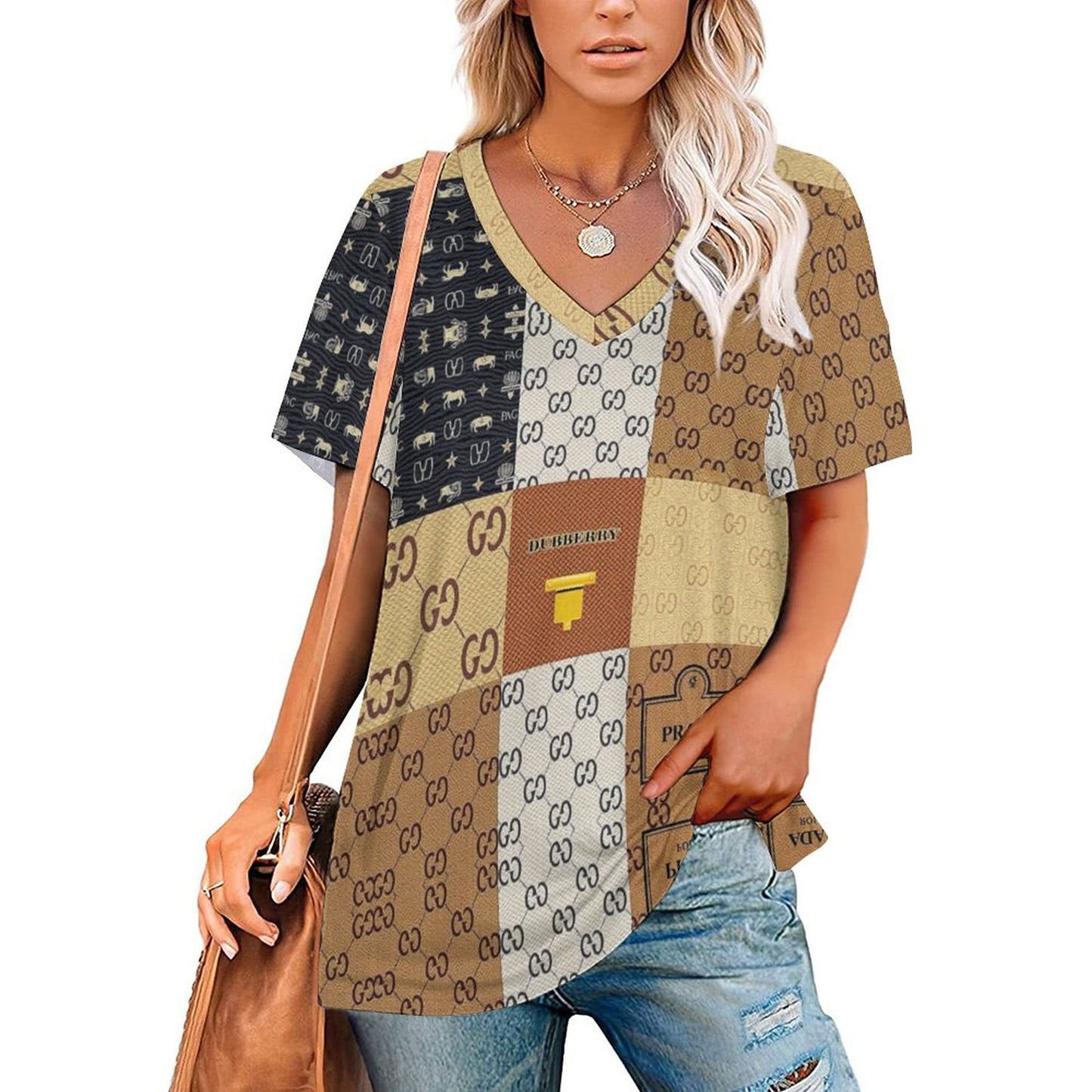 V'sace Versus By Cartier Ice Silk V Neck Short-Sleeve Women Shirt