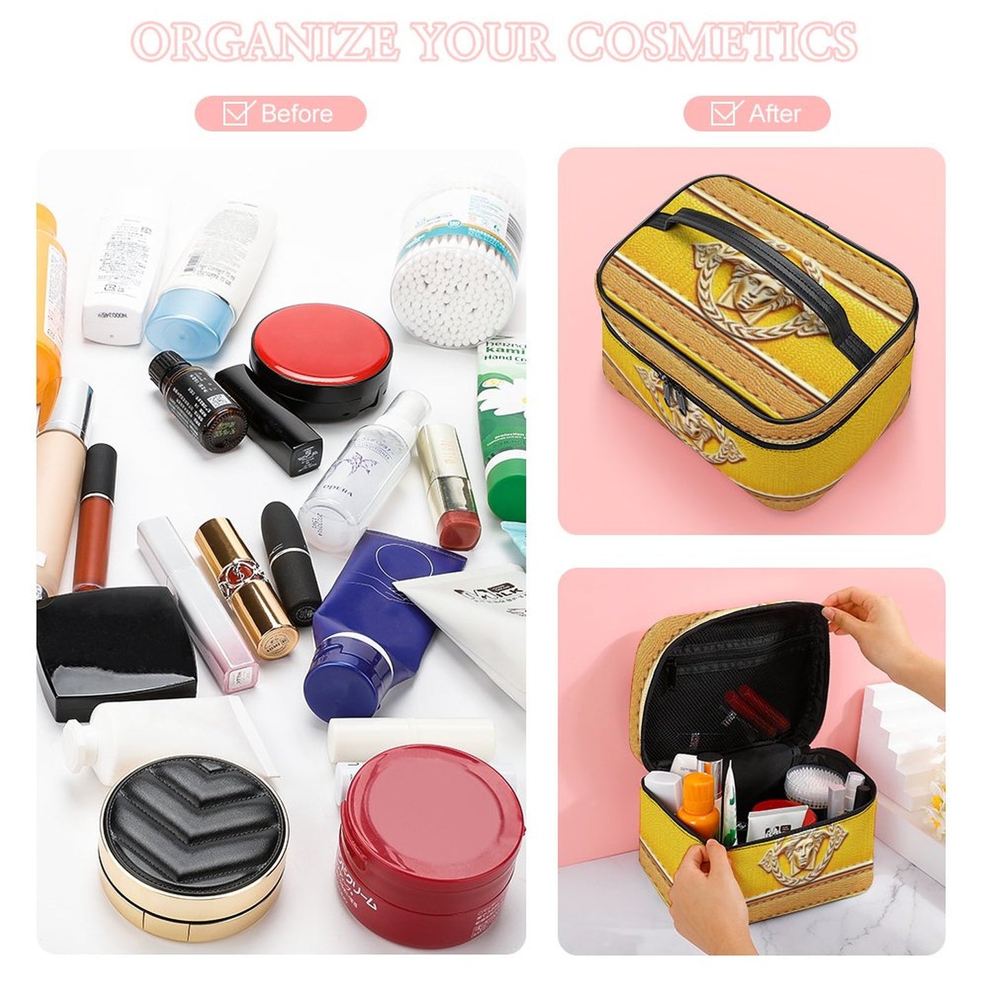 Make-up bag with Lychee pattern PU material