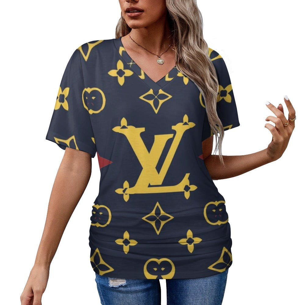VL Gutton V-neck pleated T-shirt