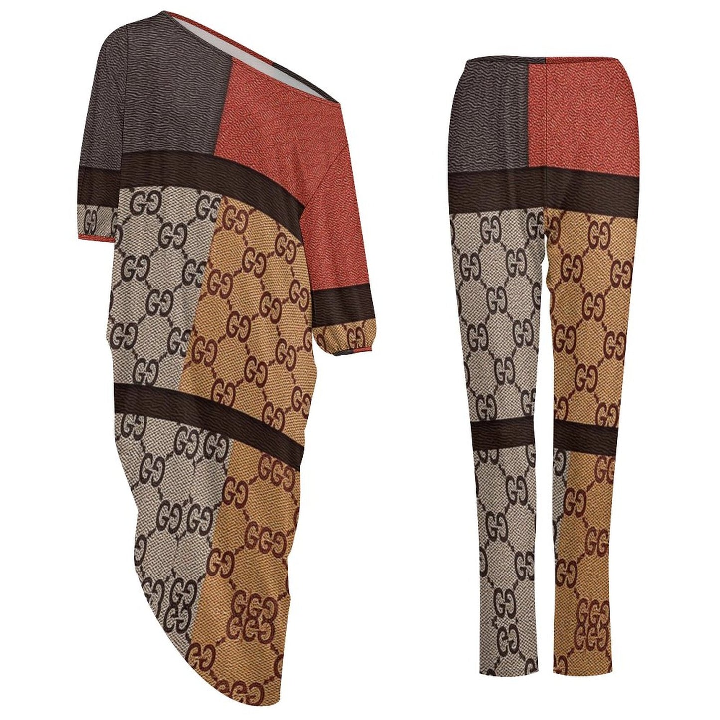 Diagonal Shoulder Two Piece Set(All-Over Printing)
