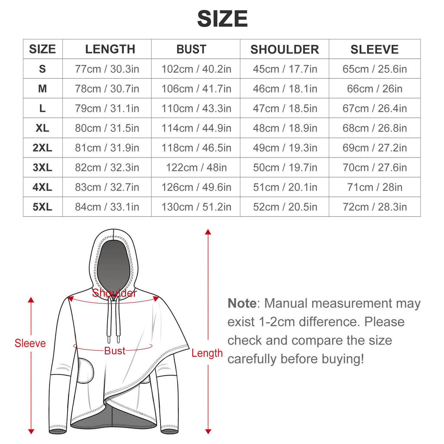230gsm Poncho-style Long Sleeve Women Hoodie with Irregular Hem(All-Over Printing)
