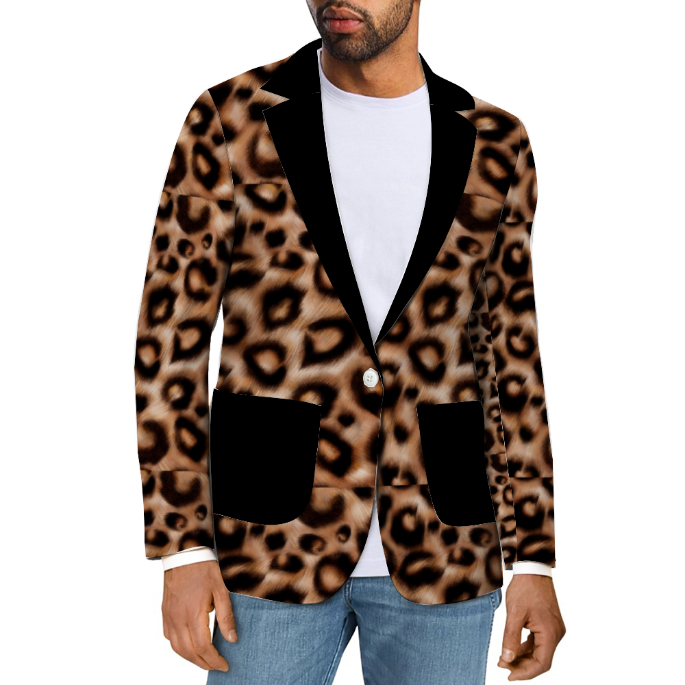 Carti Men lepord Casual Suit Blazer with Pockets Coat Fashion