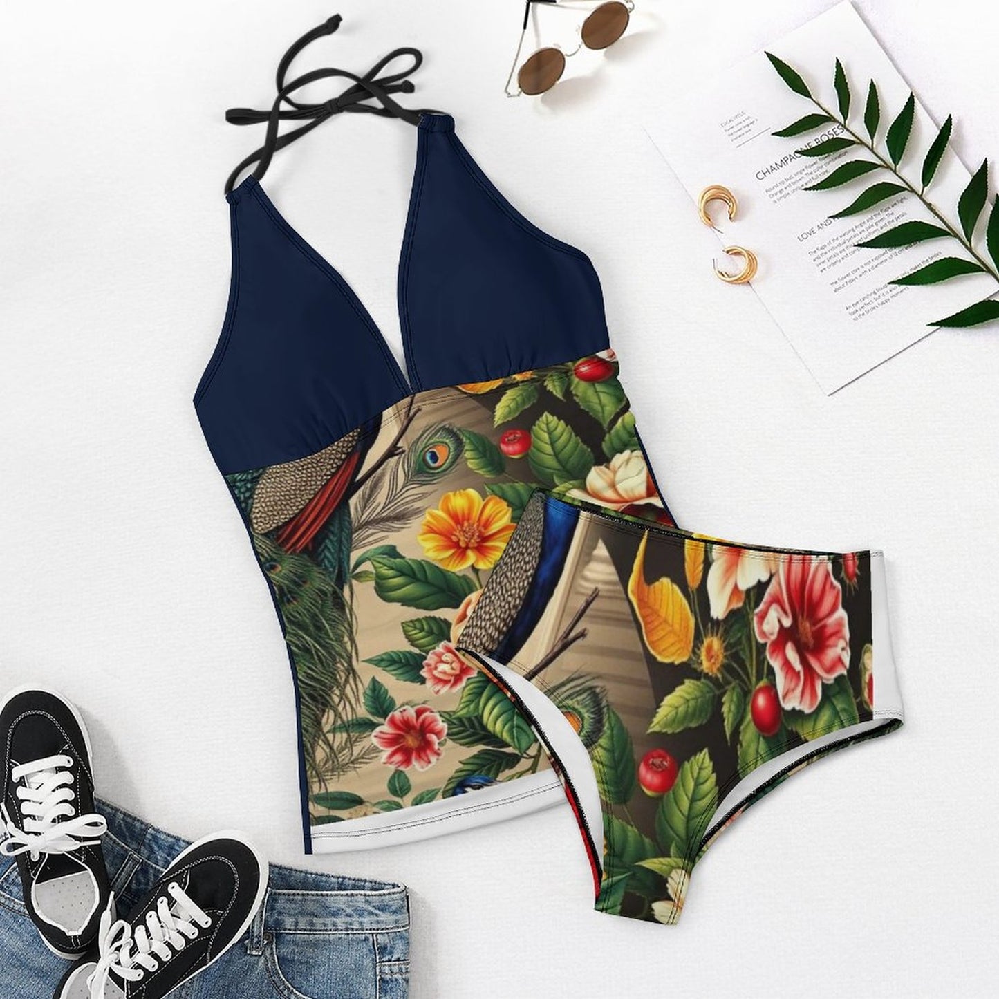 2-Piece Women's Halter Tankini 48KA01 (All-Over Printing)