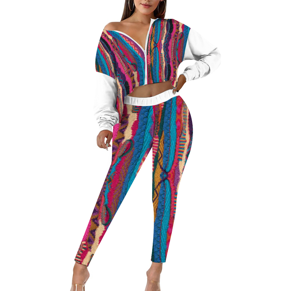Cartier Cool Women's Two Piece Outfits Long Sleeve Zipper Top and Trousers Set